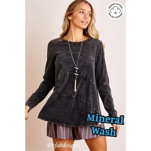 LAST 2! Ces Femme 100% Organic Cotton Mineral Washed A Line Deep Charcoal Top!